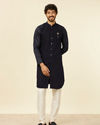 alt message - Manyavar Men Dark Blue Self Striped Kurta image number 2